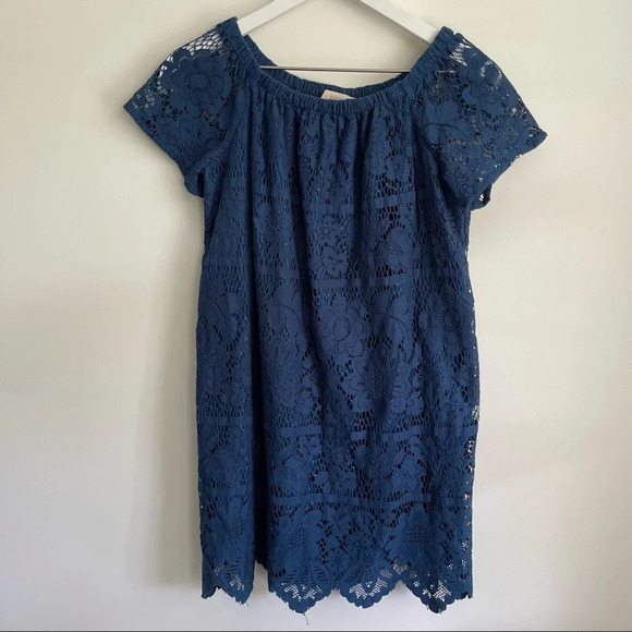 LOFT teal crochet off shoulder dress size XSP - Picture 2 of 8